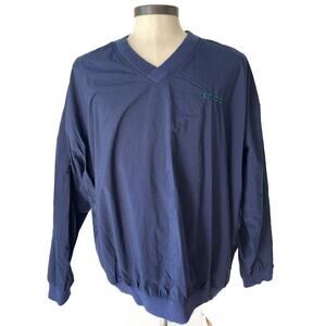 Vintage IZOD Navy V-Neck Windbreaker Pullover Jacket XL Pockets
